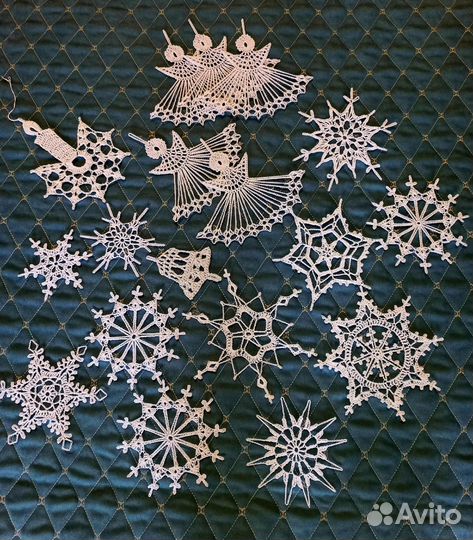 Вязаные новогодние снежинки и ангелы