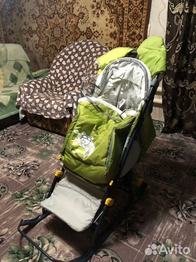 Детские санки коляска с колесами бу