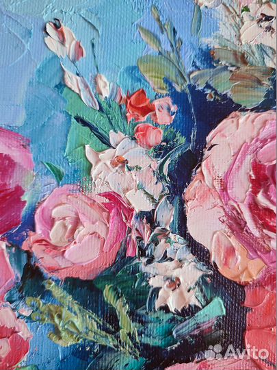 Картина маслом с розами 30/30 см