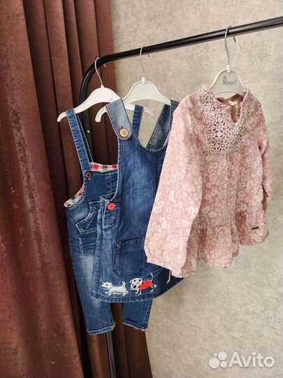 Джинсовый сарафан комбинезон блуза 98 размер