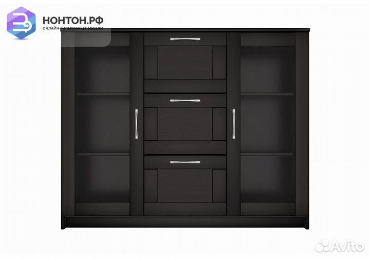 Комод с дверцами Сириус со стеклом и 3 ящиками дуб