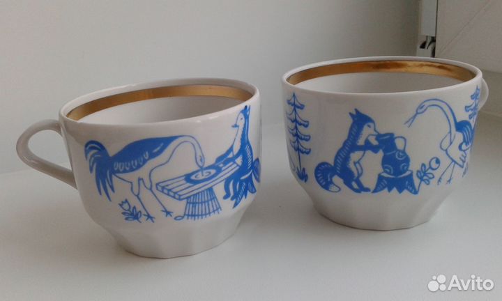 Чашка Лиса и Журавль,фарфор дфз, Вербилки