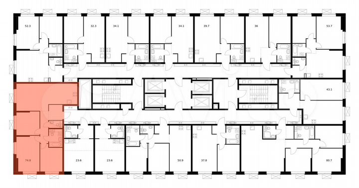 3-к. квартира, 74,8 м², 32/33 эт.