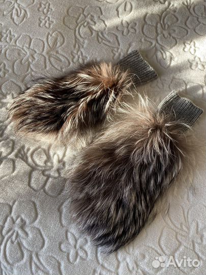 Варежки рукавички с натуральным мехом песца
