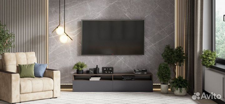 TV-Тумба boss quadro 180 Вяз каменный, Графит софт