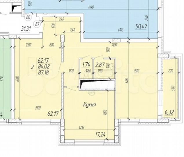 2-к. квартира, 87,2 м², 19/25 эт.