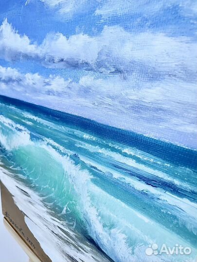 Картина маслом на холсте, морской пейзаж, волна