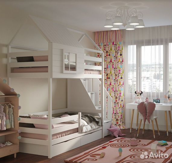 Детская кровать из массива дерева двухъярусная