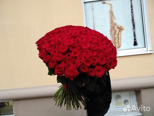 Букет из 101 розы (цвет красный, роза Россия)