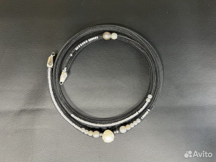 Колье Ажурная сетка Бисер Хлопковый жемчуг