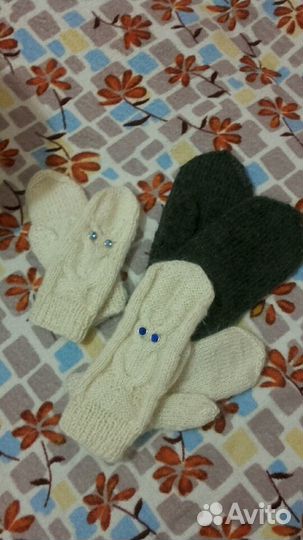 Вязаные варежки ручной работы из козьего пуха