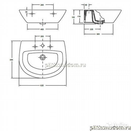 Gala Jazz 28020 раковина 62х48,5 см с крепежом