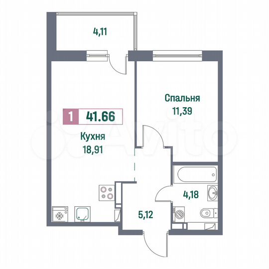 1-к. квартира, 41,7 м², 7/16 эт.
