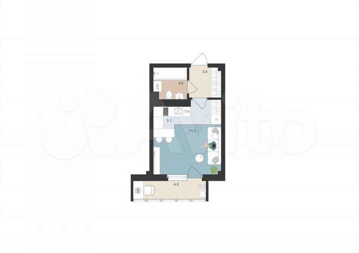 Квартира-студия, 25 м², 8/16 эт.