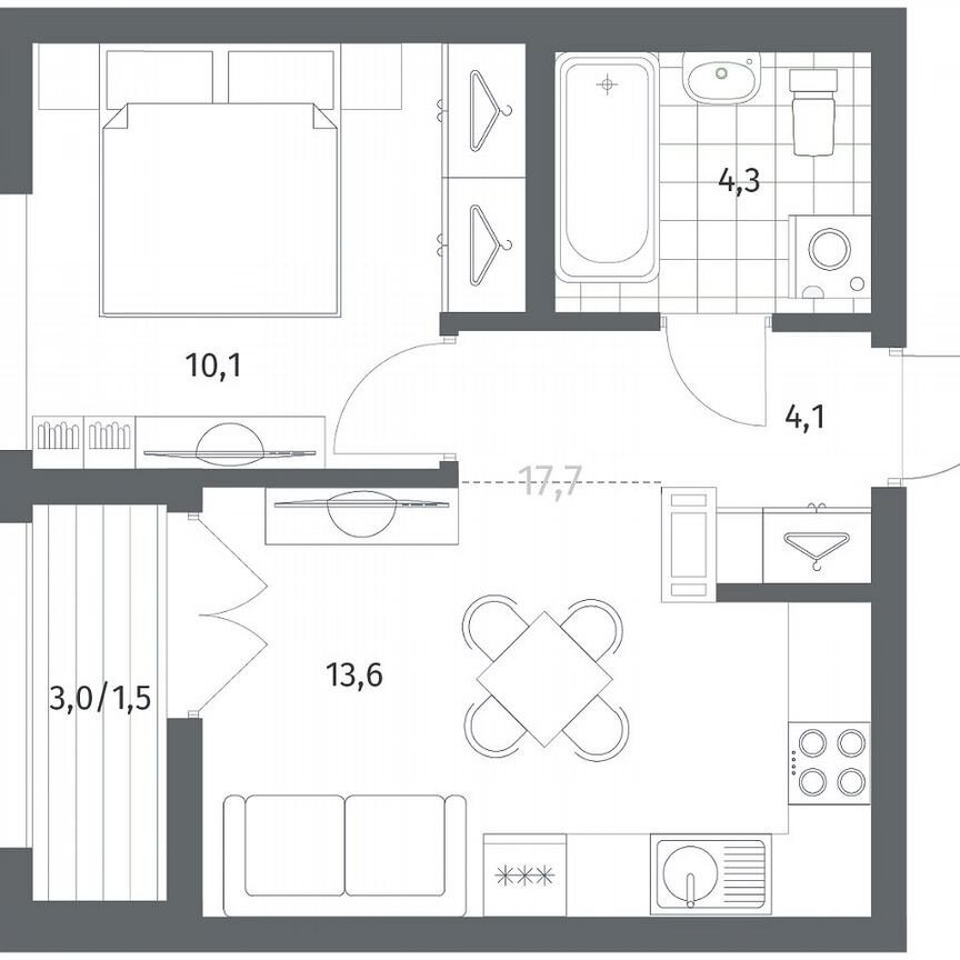 1-к. квартира, 33,6 м², 5/12 эт.