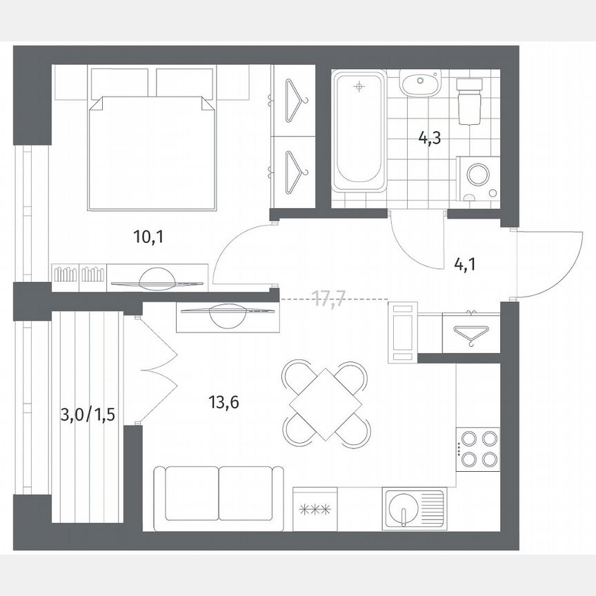 1-к. квартира, 33,6 м², 5/12 эт.