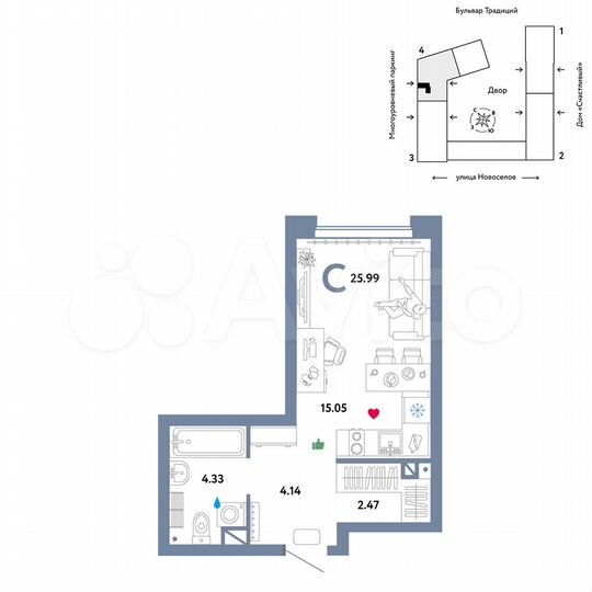 Квартира-студия, 26 м², 10/16 эт.