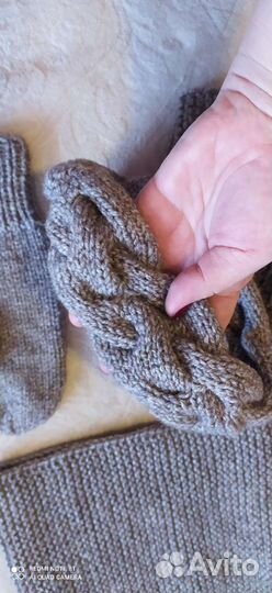 Вязаный новый комплект шапка снуд варежки