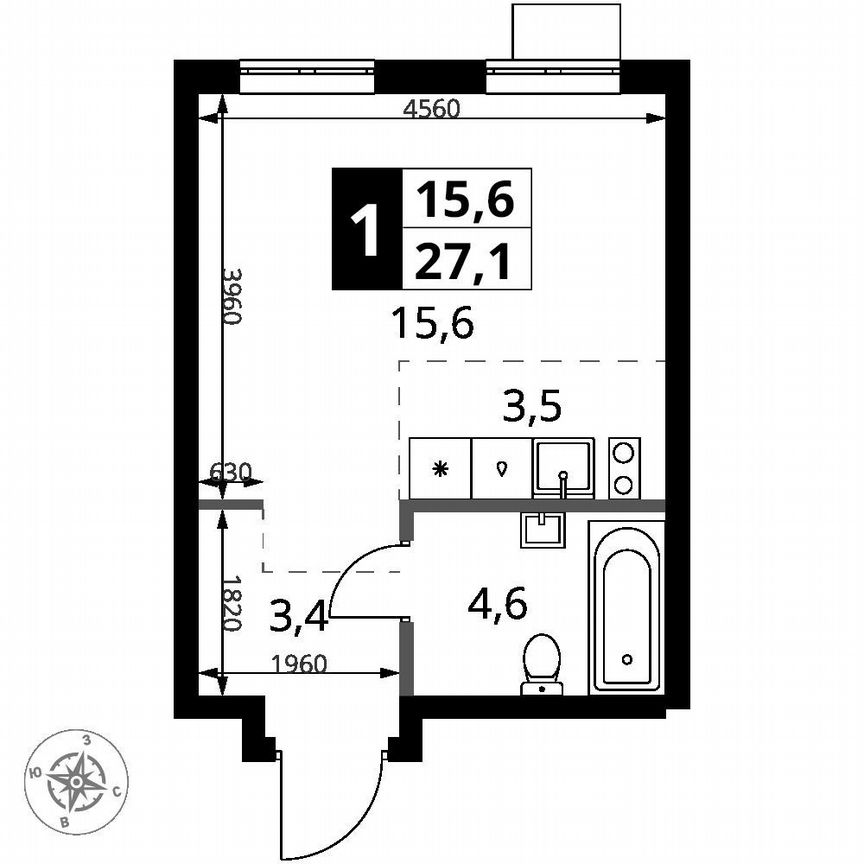 Квартира-студия, 27,1 м², 7/16 эт.