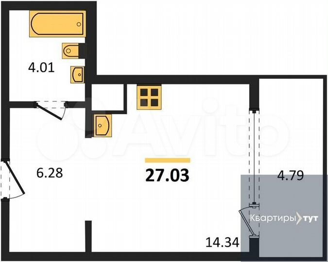 Квартира-студия, 27 м², 19/21 эт.