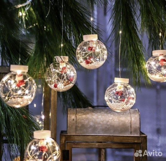 Гирлянда- штора с шарами (10 шт), ширина 3 м