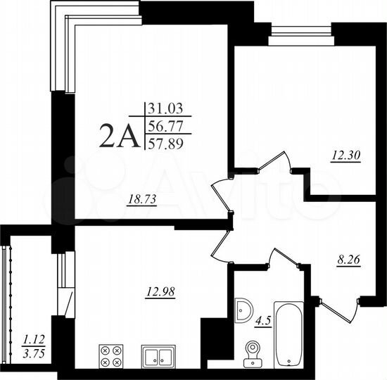 2-к. квартира, 57,6 м², 15/19 эт.