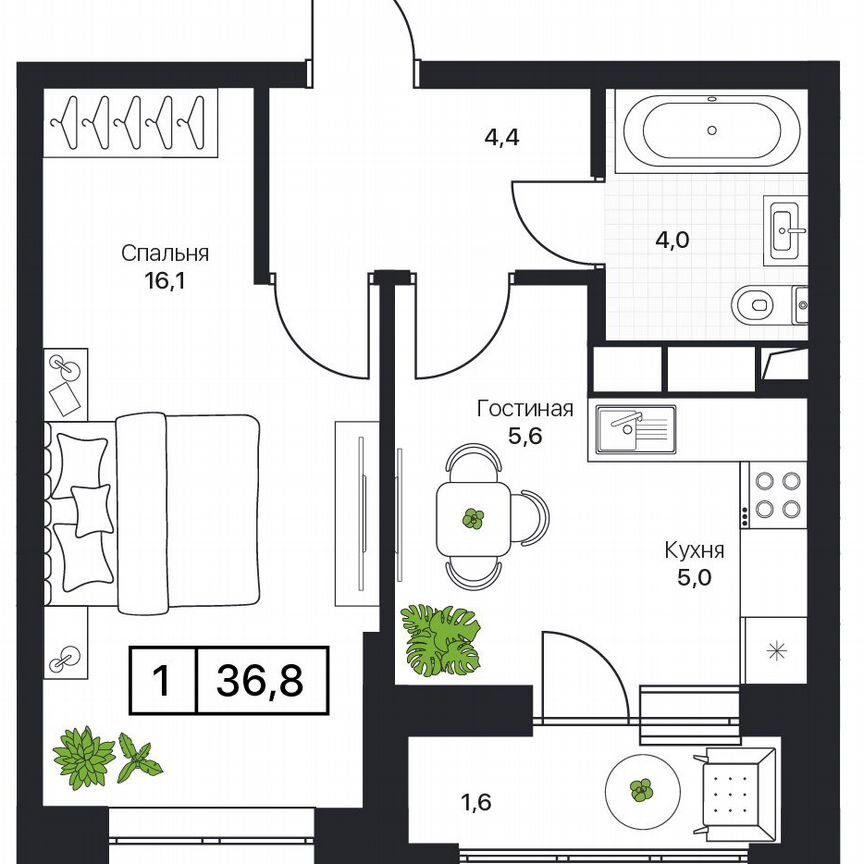 2-к. квартира, 36,8 м², 8/17 эт.