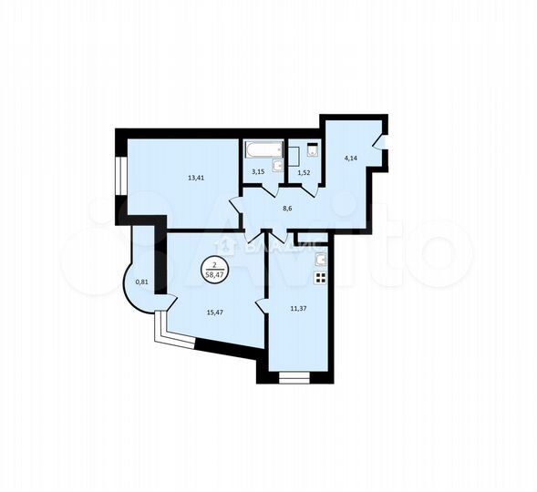 2-к. квартира, 58,5 м², 7/17 эт.