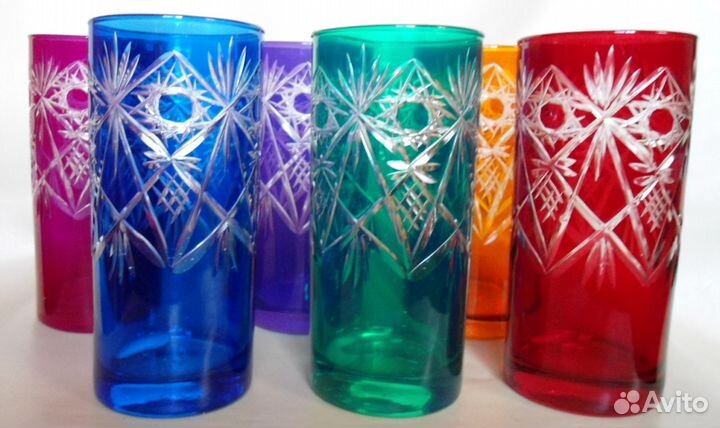 Набор разноцветных стаканов, двухслойное стекло