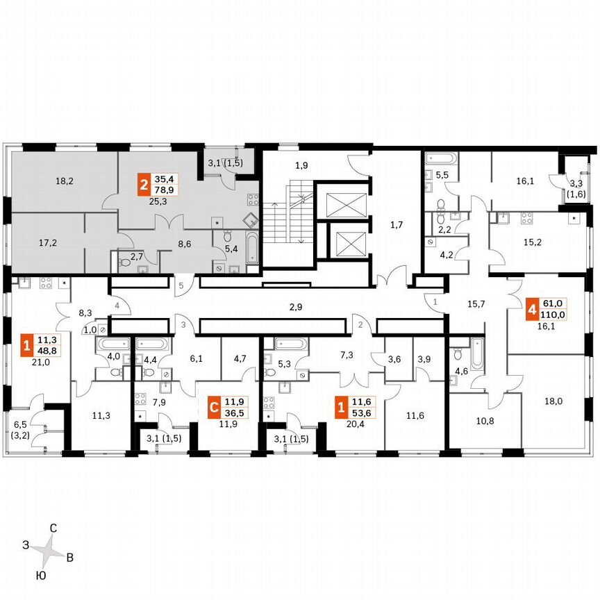2-к. квартира, 78,9 м², 15/15 эт.