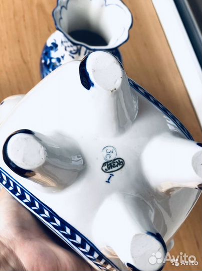 Гжель ваза, чайник, блюдо для рыбы