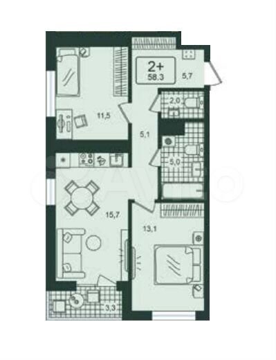 2-к. квартира, 58,4 м², 4/17 эт.