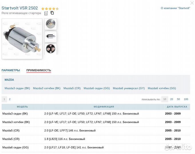 Втягивающее реле стартера Мазда