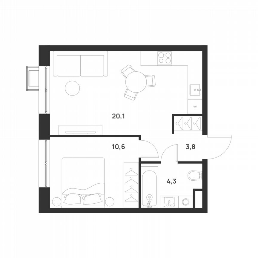 1-к. квартира, 38,8 м², 2/17 эт.