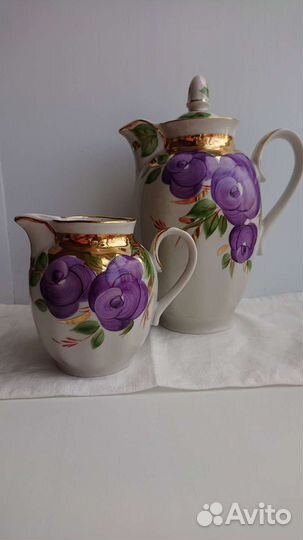 Предметы кофейного сервиза Дулево, розы, агашки