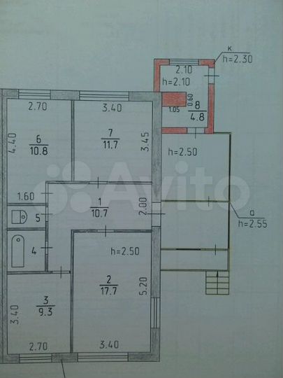 3-к. квартира, 70 м², 1/1 эт.