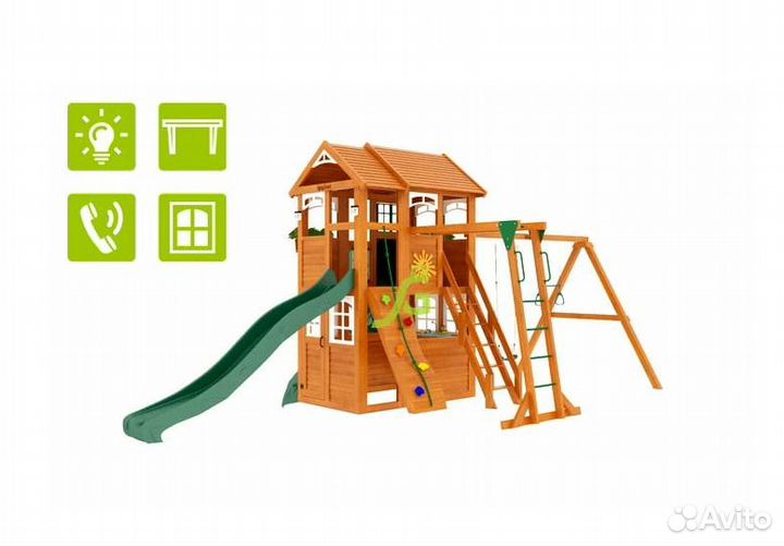Детская площадка. Домик с трубой и рукоходом Luxe