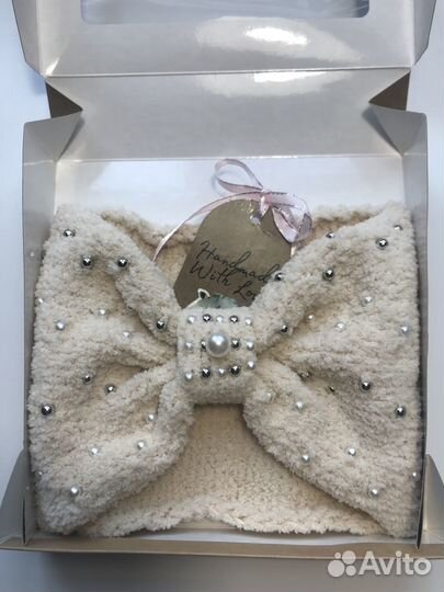 Повязка плюшевая с бусинами ручной работы