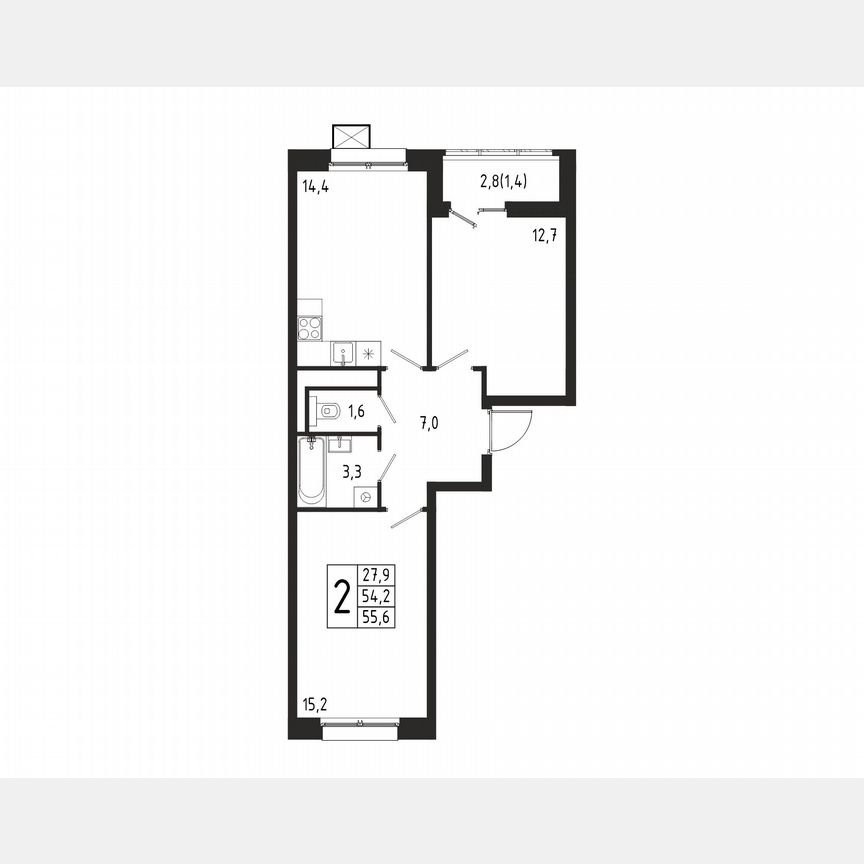 2-к. квартира, 55,6 м², 3/10 эт.