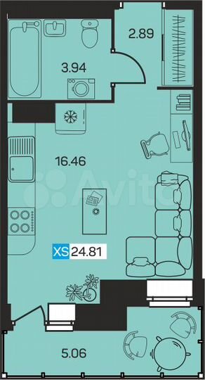 Квартира-студия, 25,7 м², 9/9 эт.
