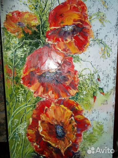 Красные маки маслом 74*30