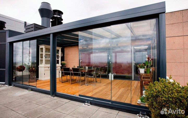 Раздвижное остекление террасы веранды беседки