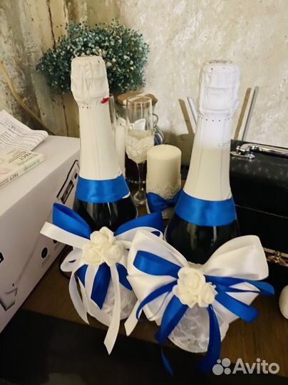 Украшение на свадебные бутылки шампанского