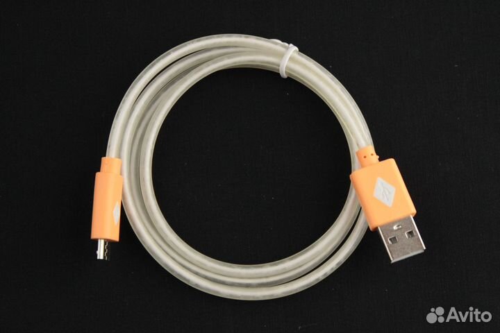 Кабель microusb 1 м, оранжевая подсветка