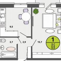 1-к. квартира, 31,8 м², 3/3 эт.