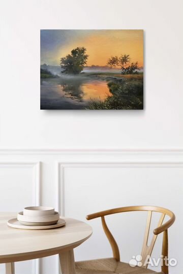 Картина маслом на холсте утренний пейзаж
