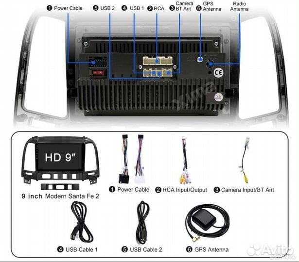 Магнитола Hyundai Santa Fe, 2-32, 1,5 ггц, 9