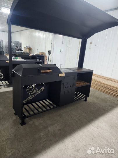 Мангал с крышей и печью 4в1