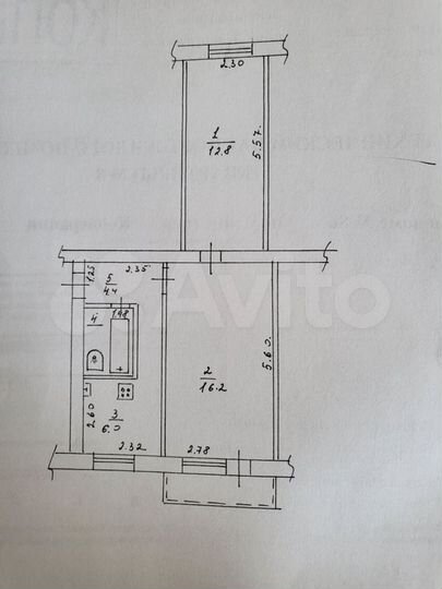 2-к. квартира, 42 м², 2/2 эт.