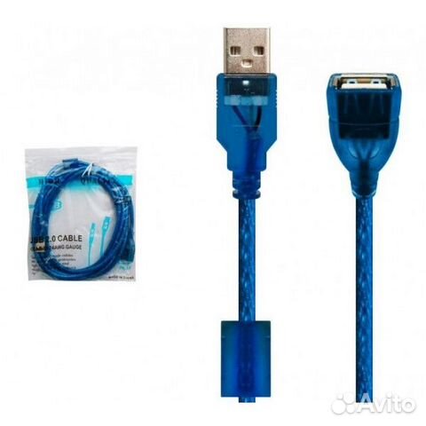 Кабель USB удлинитель AM-AF 3m феррит фильтр синий